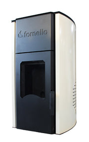 Pachet Termosemineu pe peleti Fornello Royal Ivory 25 kw, complet echipat pentru incalzire, pompa circulatie, vas expansiune, automatizare, kit evacuare 3.5 ml, Boiler Termoelectric Fornello 100 l, Termostat Salus 091FLRFV2, Aspirator si kit montaj