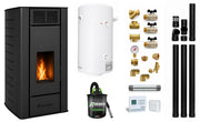 Pachet Termosemineu peleti Fornello SERENA 25 kw, culoare black, complet echipat, pompa circulatie, vas expansiune, automatizare, kit evacuare 3.5 ml, Boiler Termoelectric Fornello 100 l, Termostat, Aspirator