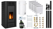 Pachet Termosemineu peleti Fornello SERENA 25 kw, culoare black, complet echipat, calorifere aluminiu Fornello Alvo, pompa, vas expansiune, automatizare, kit evacuare 3.5 ml, Boiler Termoelectric Fornello 100 l, Termostat, Aspirator