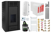 Pachet Termosemineu peleti Fornello SERENA W25, 25 kw, culoare Black, complet echipat, pompa circulatie, vas expansiune, automatizare, kit evacuare 3.5 ml, Boiler Termoelectric Fornello 100 l, Termostat Radio Comanda Computherm Q3 RF, Aspirator, Cal
