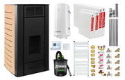 Pachet Termosemineu peleti Fornello SERENA W25, 25 kw, culoare Ivory, complet echipat, pompa circulatie, vas expansiune, automatizare, kit evacuare 3.5 ml, Boiler Termoelectric Fornello 100 l, Termostat Radio Comanda Computherm Q3 RF, Aspirator, Cal
