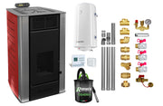 Pachet Termosemineu pe peleti Fornello SERENA W25, 25 kw, culoare Bordeaux, complet echipat, pompa circulatie, vas expansiune, automatizare, kit evacuare 3.5 ml, Boiler Termoelectric Fornello 100 l, Termostat Radio Comanda Computherm Q3 RF, Aspirator