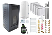 Pachet Termosemineu pe peleti Fornello SERENA W25, 25 kw, culoare Black, complet echipat, calorifere aluminiu Fornello Alvo, pompa, vas expansiune, automatizare, kit evacuare 3.5 ml, Boiler Termoelectric Fornello 100 l, Termostat, Aspirator