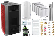 Pachet Termosemineu pe peleti Fornello SERENA W25, 25 kw, culoare Bordeaux, complet echipat, calorifere aluminiu Fornello Alvo, pompa, vas expansiune, automatizare, kit evacuare 3.5 ml, Boiler Termoelectric Fornello 100 l, Termostat, Aspirator