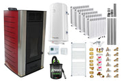 Pachet Termosemineu peleti Fornello SERENA W25, 25 kw, culoare Bordeaux, complet echipat, calorifere aluminiu Fornello Alvo, pompa, vas expansiune, automatizare, kit evacuare 3.5 ml, Boiler Termoelectric Fornello 100 l, Termostat, Aspirator