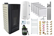 Pachet Termosemineu pe peleti Fornello SERENA W25, 25 kw, culoare Ivory, complet echipat, calorifere aluminiu Fornello Alvo, pompa, vas expansiune, automatizare, kit evacuare 3.5 ml, Boiler Termoelectric Fornello 100 l, Termostat, Aspirator