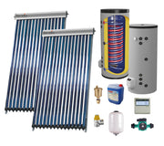 Set Sistem solar presurizat, panou Fornello 40 Tuburi Heat Pipe, boiler cu 2 serpentine si rezistenta electrica Eldom 300 litri cu montaj pe sol, pompa 25-60, controller, vas expansiune, antigel, supapa 1/2, aerisitor 1/2