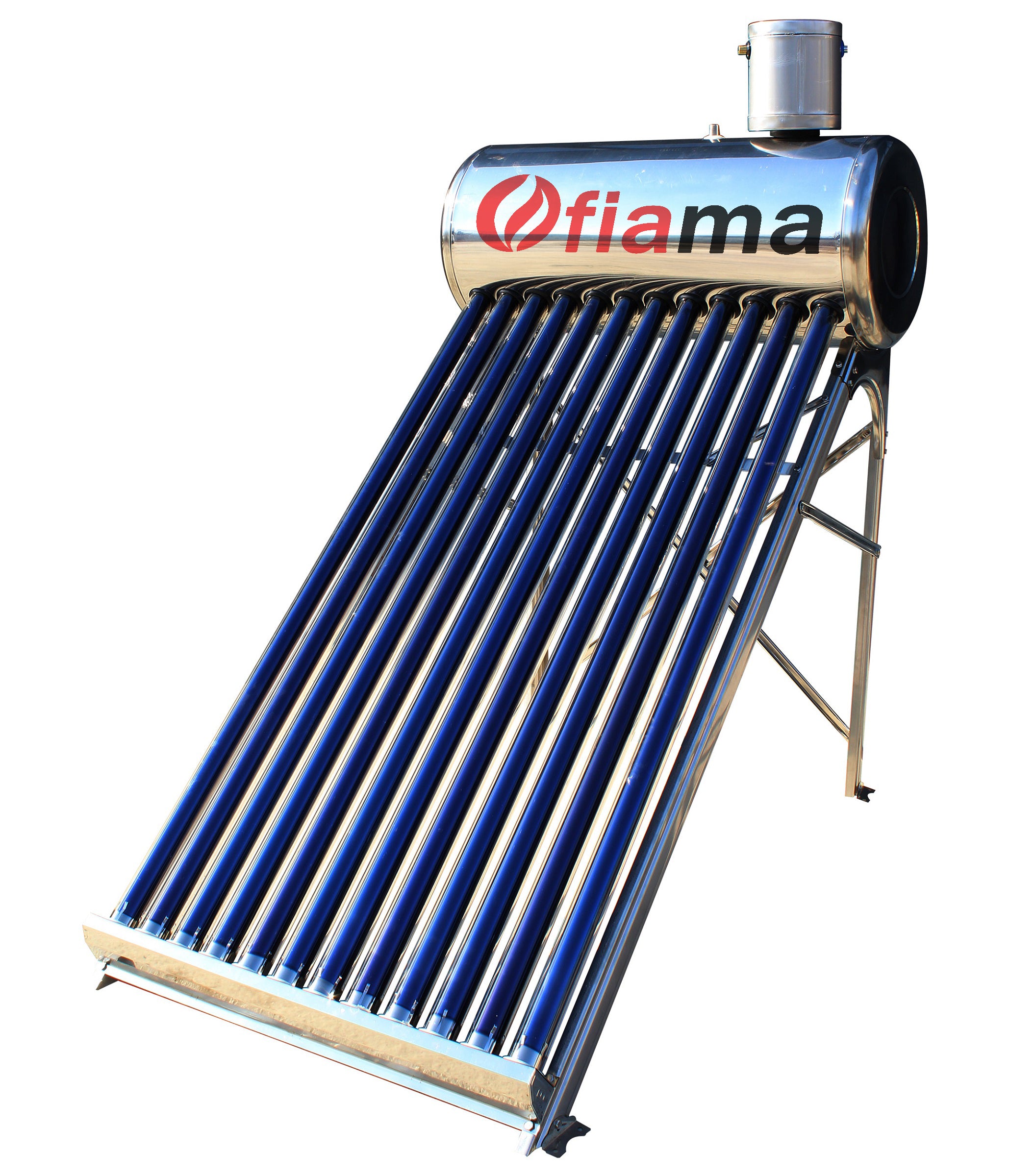 Panou solar nepresurizat FIAMA pentru producere apa calda, cu rezervor inox, 120 litri, 12 tuburi vidate si vas flotor 5 litri