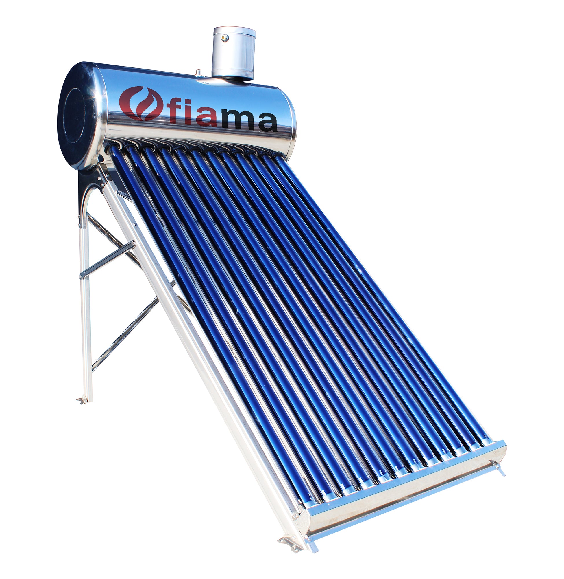 Panou solar nepresurizat FIAMA pentru producere apa calda, cu rezervor inox, 180 litri, 18 tuburi vidate si vas flotor 5 litri