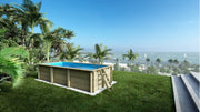 Piscina din lemn 2,85×6,10×1,31 m cadru fixata pe beton existent