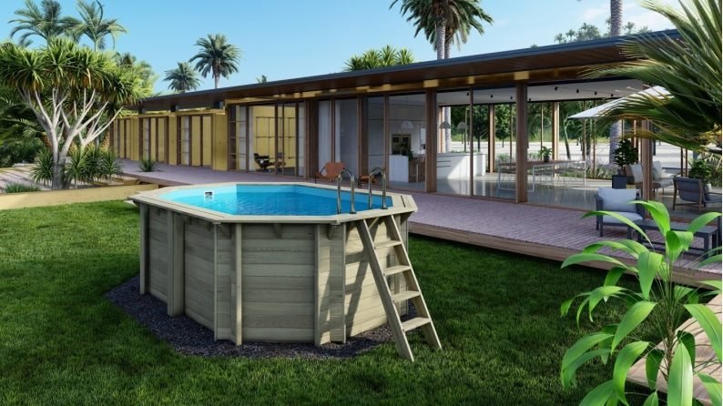 Piscina din lemn 3×4,3×1,31 m pe cadru fara cimentare