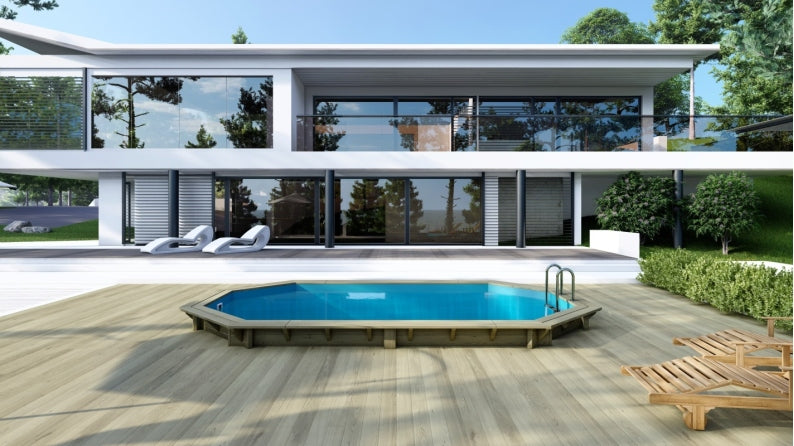 Piscina din lemn 3,49×5,79×1,45 m pe cadru fara cimentare