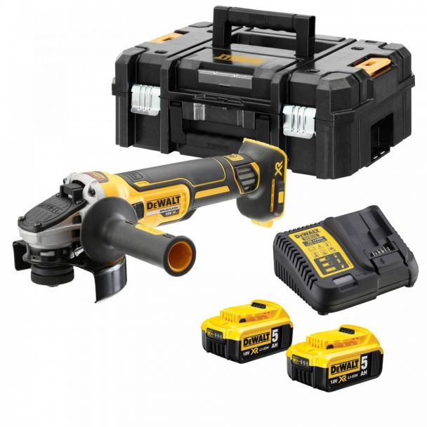 Polizor unghiular DeWalt DCG405P2, 125 mm, 2 acumulatori Li-Ion 18 V/5 Ah, incarcator, valiza de transport