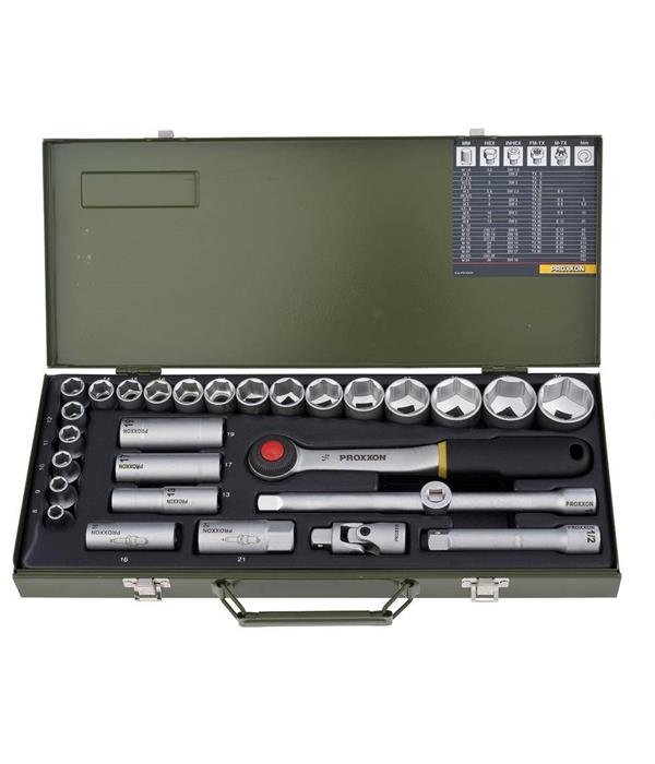 Trusa chei tubulare in cutie de metal, Proxxon 23000, 1/2", 29 buc