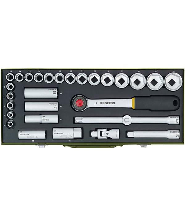 Trusa chei tubulare in cutie de metal, Proxxon 23000, 1/2", 29 buc