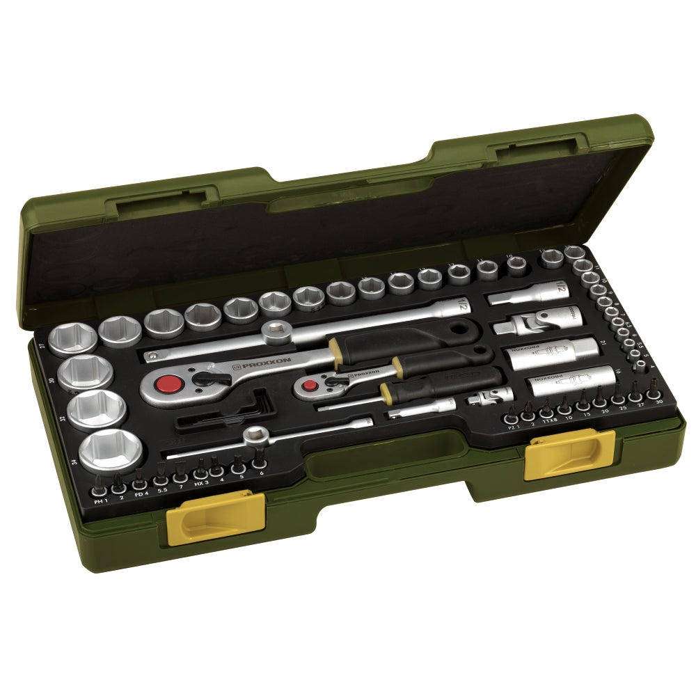 Trusa completa cu chei tubulare, Proxxon 23286, 1/4" si 1/2", 65 piese