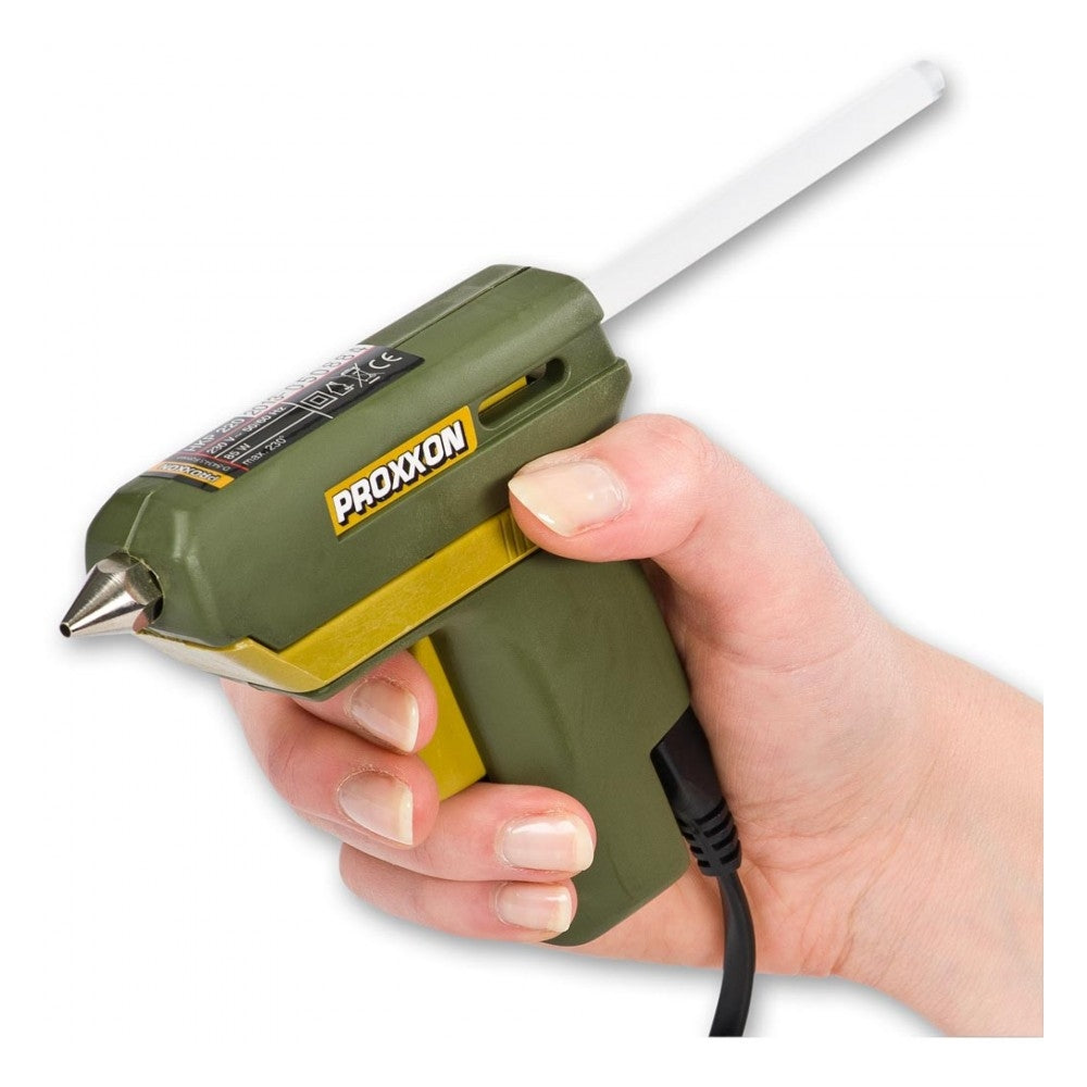 Proxxon 28192, Pistol de lipit GlueGun HKP 220, verde, 40W, 200°C, duze interschimbabile, include 4 batoane si 3 duze, functional cu batoane de 7mm