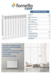 Pachet Radiator (calorifer) din aluminiu Fornello G600F 10 elementi, set accesorii 11 piese si robineti tur/retur