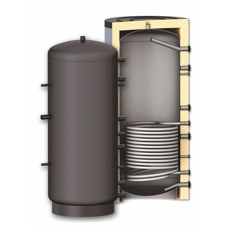 Rezervor de acumulare puffer pentru agent termic cu o serpentina Sunsystem PR 800L, cu izolatie, presiune lucru 3 bar