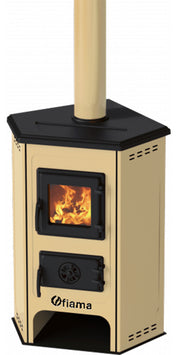 Semineu cu plita din fonta Fiama SD CORNER, pe lemne,brichete si carbune, putere 6 kW, culoare crem
