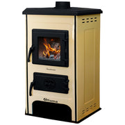 Semineu cu plita din fonta Fiama SD CORNER, pe lemne,brichete si carbune, putere 6 kW, culoare crem