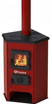 Semineu cu plita din fonta Fiama SD CORNER, pe lemne,brichete si carbune, putere 6 kW, culoare red
