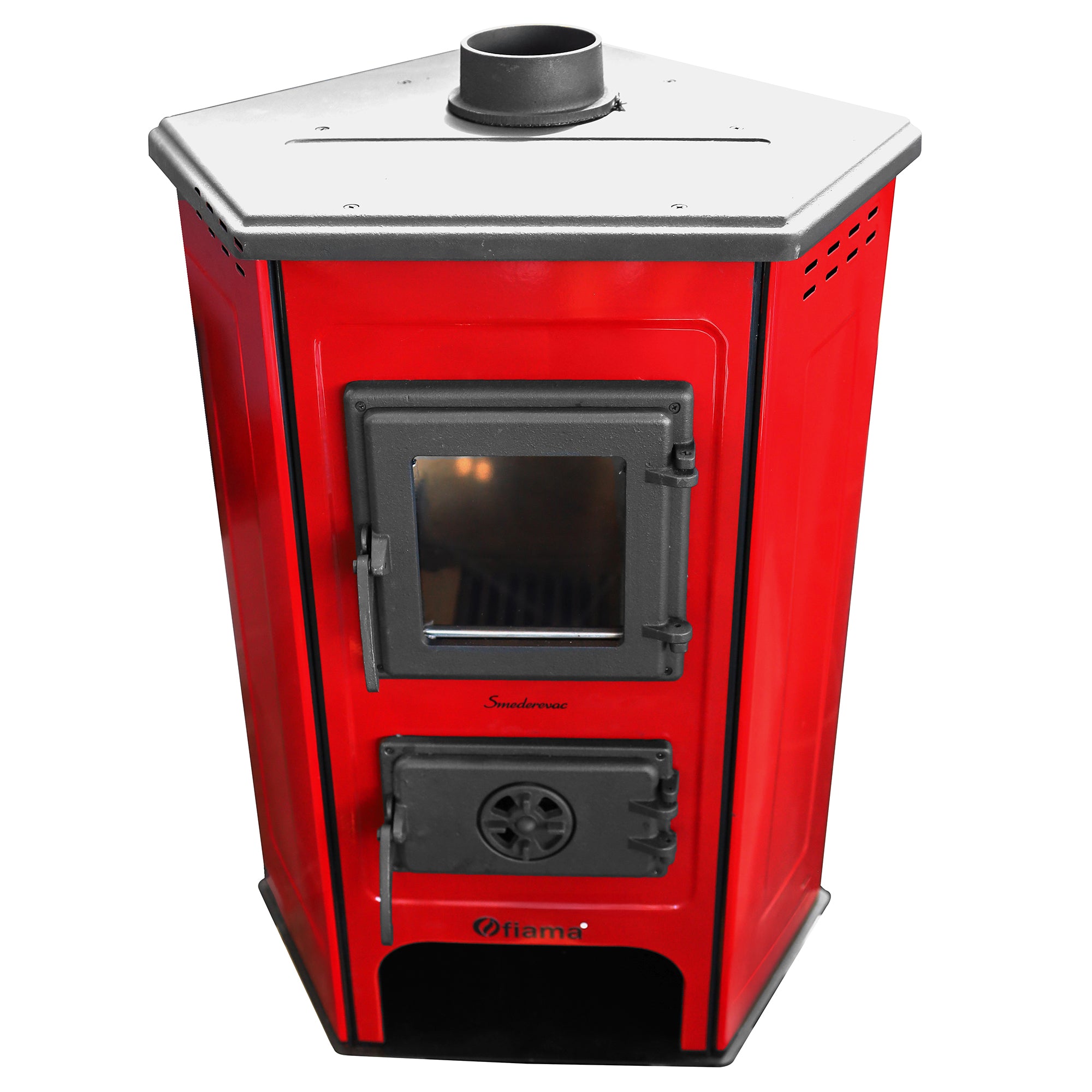 Semineu cu plita din fonta Fiama SD CORNER, pe lemne,brichete si carbune, putere 6 kW, culoare red