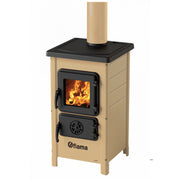 Semineu cu plita din fonta Fiama SD HAPPY, pe lemne,brichete si carbune, putere 6 kW, culoare crem