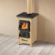 Semineu cu plita din fonta Fiama SD HAPPY, pe lemne,brichete si carbune, putere 6 kW, culoare crem