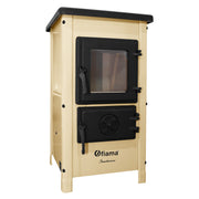 Semineu cu plita din fonta Fiama SD HAPPY, pe lemne,brichete si carbune, putere 6 kW, culoare crem