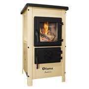 Semineu cu plita din fonta Fiama SD HAPPY, pe lemne,brichete si carbune, putere 6 kW, culoare crem