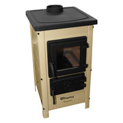 Semineu cu plita din fonta Fiama SD HAPPY, pe lemne,brichete si carbune, putere 6 kW, culoare crem