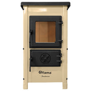 Semineu cu plita din fonta Fiama SD HAPPY, pe lemne,brichete si carbune, putere 6 kW, culoare crem