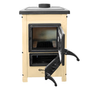 Semineu cu plita din fonta Fiama SD HAPPY, pe lemne,brichete si carbune, putere 6 kW, culoare crem