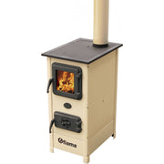 Semineu cu plita din fonta Fiama SD HERA, pe lemne,brichete si carbune, putere 6 kW, culoare crem