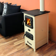 Semineu cu plita din fonta Fiama SD HERA, pe lemne,brichete si carbune, putere 6 kW, culoare crem