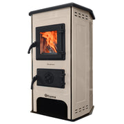 Semineu cu plita din fonta Fiama SD HIT, pe lemne,brichete si carbune, putere 6 kW, culoare crem