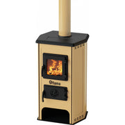 Semineu cu plita din fonta Fiama SD HIT, pe lemne,brichete si carbune, putere 6 kW, culoare crem