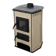 Semineu cu plita din fonta Fiama SD HIT, pe lemne,brichete si carbune, putere 6 kW, culoare crem