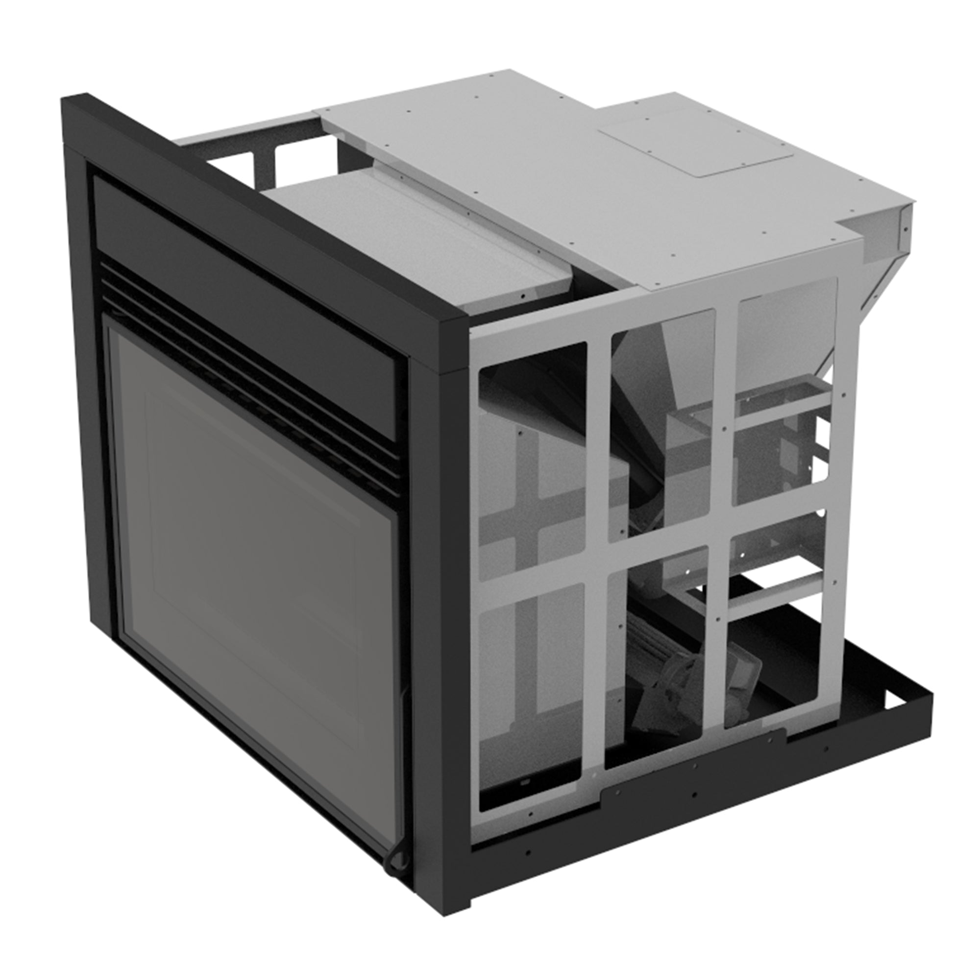 Semineu incastrabil pe peleti cu aer cald Fiama INSERT 11 kw, aprindere electrica, tiraj fortat, wifi, focar din fonta, recomandat pentru 110 mp