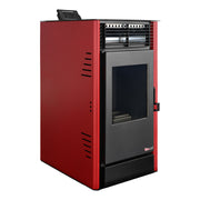 Semineu pe peleti cu aer cald Fiama Fuoco 8 kw, aprindere electrica, tiraj fortat, wifi, focar din fonta, recomandat pentru 75 mp, Bordeaux