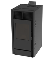 Pachet Semineu pe peleti cu aer cald Fiama Fuoco 8 kw, aprindere electrica, tiraj fortat, wifi, focar din fonta, recomandat pentru 75 mp, Black, Kit evacuare 3.5 ml si Aspirator cenusa