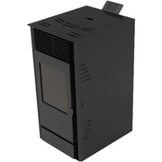 Pachet Semineu pe peleti cu aer cald Fiama Fuoco 8 kw, aprindere electrica, tiraj fortat, wifi, focar din fonta, recomandat pentru 75 mp, Black, Kit evacuare 3.5 ml si Aspirator cenusa