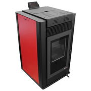 Semineu pe peleti cu aer cald Fiama Maxima 14 kw, aprindere electrica, tiraj fortat, wifi, focar din fonta, recomandat pentru 140 mp, Bordeaux
