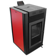 Semineu pe peleti cu aer cald Fiama Maxima 14 kw, aprindere electrica, tiraj fortat, wifi, focar din fonta, recomandat pentru 140 mp, Bordeaux