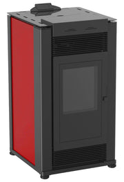 Semineu pe peleti cu aer cald Fiama Maxima 14 kw, aprindere electrica, tiraj fortat, wifi, focar din fonta, recomandat pentru 140 mp, Bordeaux