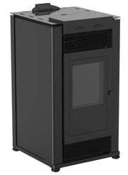 Semineu pe peleti cu aer cald Fiama Maxima 14 kw, aprindere electrica, tiraj fortat, wifi, focar din fonta, recomandat pentru 140 mp, Black