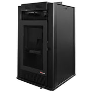 Semineu pe peleti cu aer cald Fiama Maxima 14 kw, aprindere electrica, tiraj fortat, wifi, focar din fonta, recomandat pentru 140 mp, Black