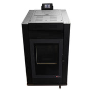Semineu pe peleti cu aer cald Fiama Maxima 14 kw, aprindere electrica, tiraj fortat, wifi, focar din fonta, recomandat pentru 140 mp, Bordeaux,Kit evacuare 2.5 ml