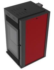 Semineu pe peleti cu aer cald Fiama Maxima 14 kw, aprindere electrica, tiraj fortat, wifi, focar din fonta, recomandat pentru 140 mp, Bordeaux,Kit evacuare 2.5 ml